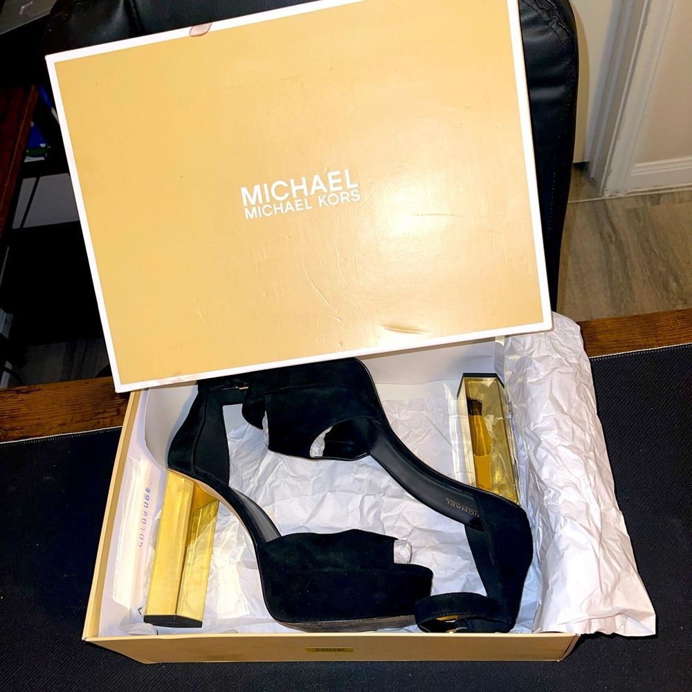 MICHAEL Michael Kors Black and Gold Platform Shoes
